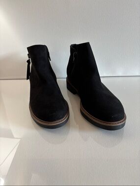 Esprit Black Suede Ankle Booties with Side Zip